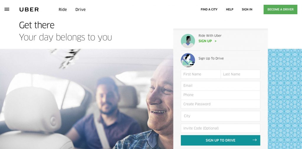 Sign Up to Drive or Tap and Ride Uber
